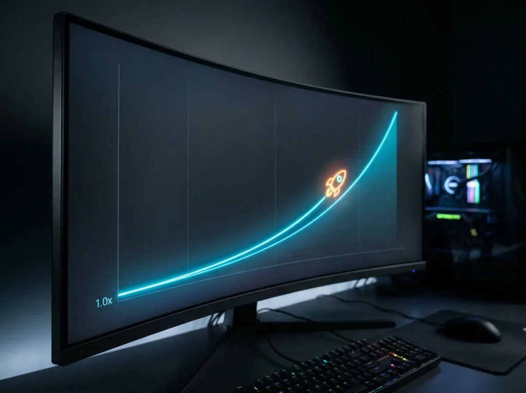 Crash game multiplier curve rising on a sweepstakes casino screen