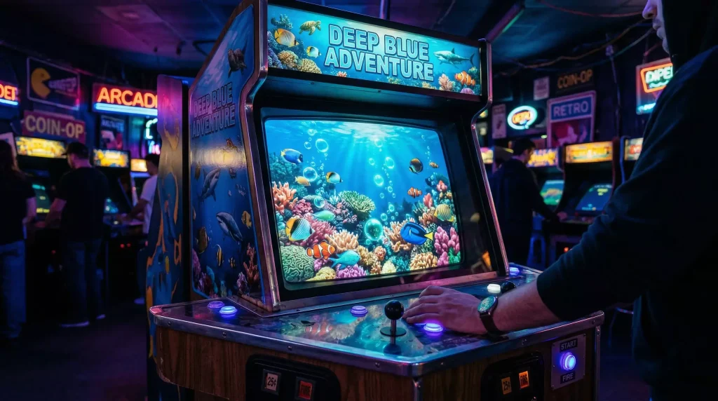 Colorful fish game arcade screen at a sweepstakes casino