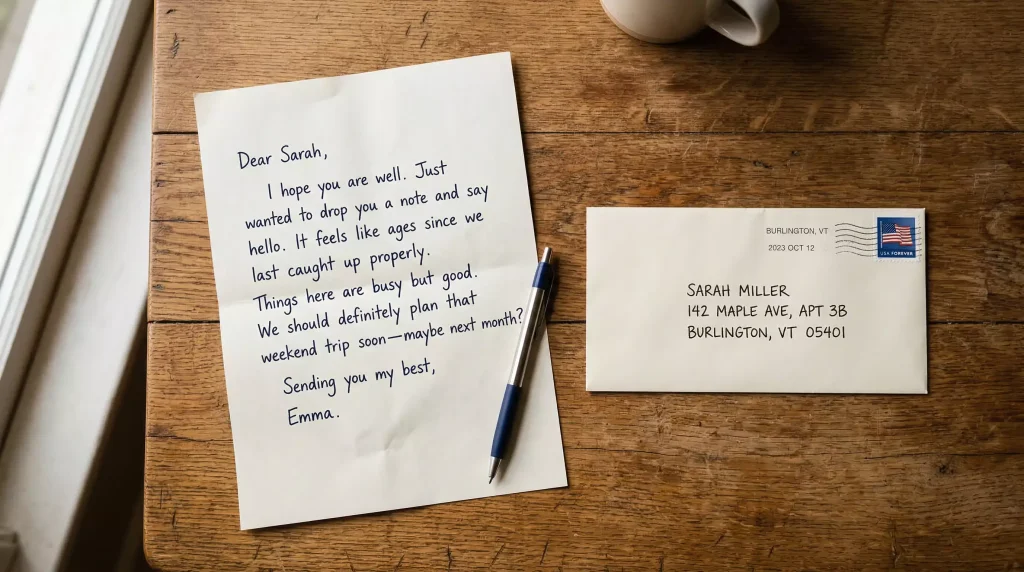 Handwritten letter and envelope for a sweepstakes casino AMOE mail-in request