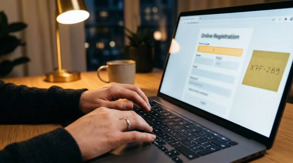 Sweepstakes casino promo code being entered on a registration form