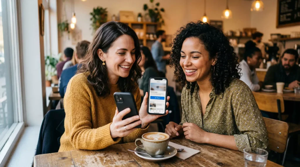 Person sharing a sweepstakes casino referral link with a friend on their phone
